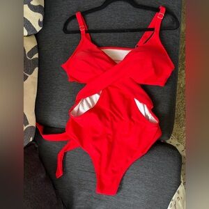 Red Cutout One-Piece Swimsuit
